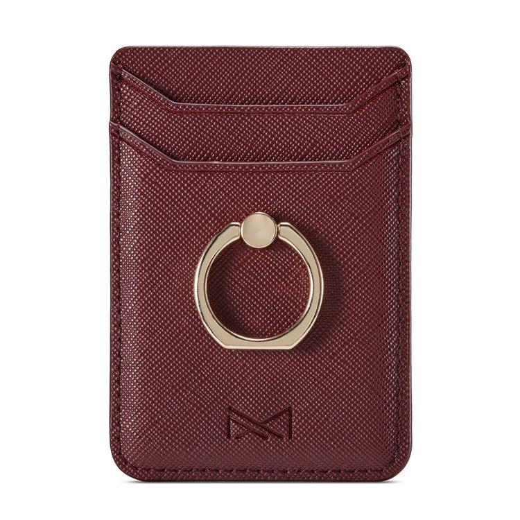 MUXMA MX112 Cross Texture Leather Phone Card Holder Ring Stand RFID Blocking Adhesive Credit Card Slot - Wine Red - Image 6