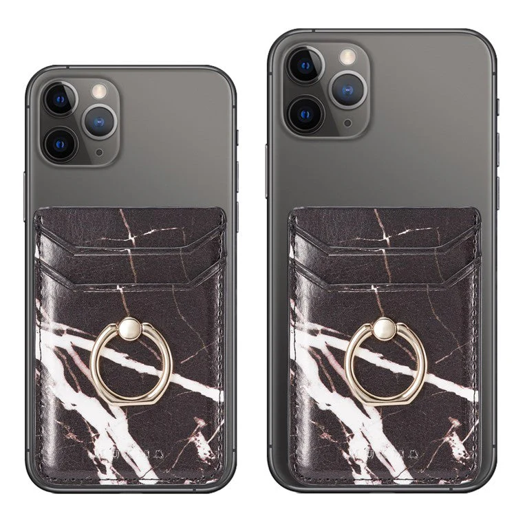 MUXMA MX112 Marble Pattern Phone Card Holder RFID Blocking PU Leather Adhesive Card Wallet Pocket with Ring Stand - Black - Image 6