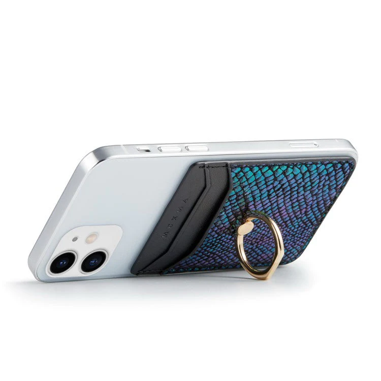 MUXMA MX112 RFID Blocking Phone Card Holder Snake Texture PU Leather Adhesive Credit Card Wallet with Ring Stand - Blackish Green - Image 2