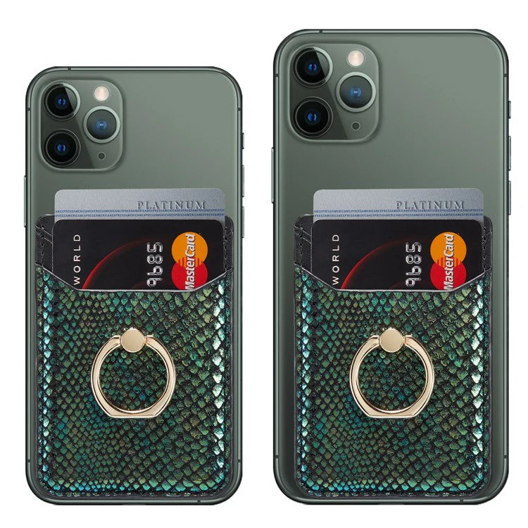 MUXMA MX112 RFID Blocking Phone Card Holder Snake Texture PU Leather Adhesive Credit Card Wallet with Ring Stand - Blackish Green - Image 6