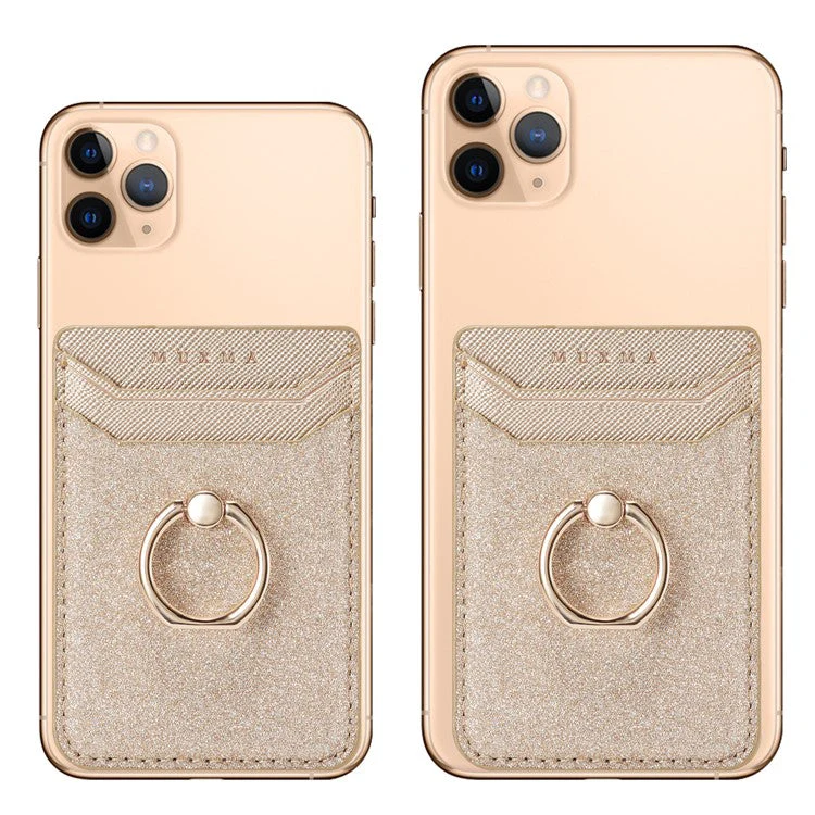 MUXMA MX112 Ring Stand Phone Card Holder Sand Texture PU Leather RFID Blocking Adhesive Card Pocket - Gold - Image 5