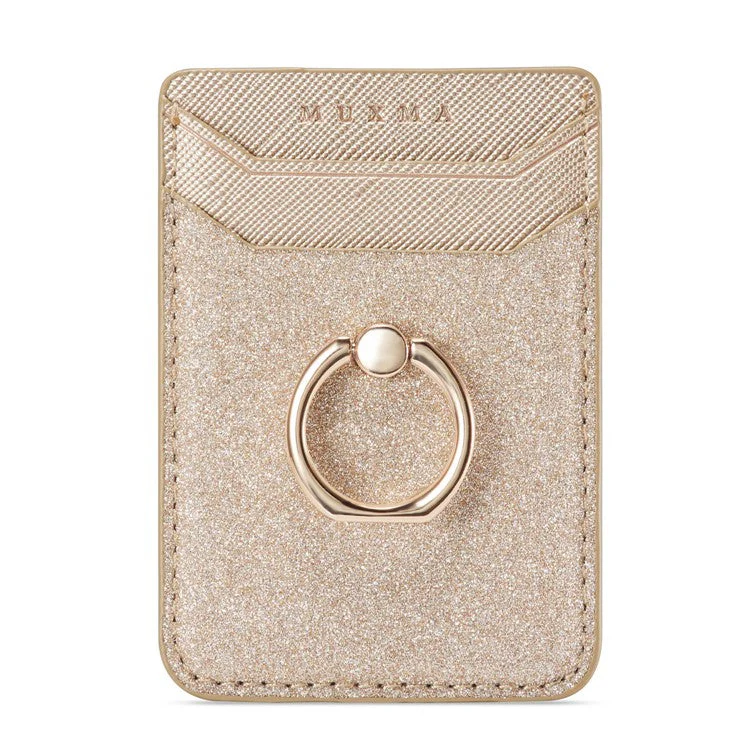 MUXMA MX112 Ring Stand Phone Card Holder Sand Texture PU Leather RFID Blocking Adhesive Card Pocket - Gold - Image 7