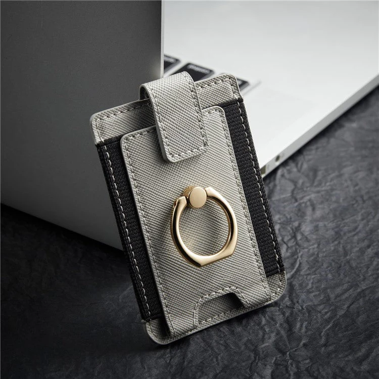 MUXMA MX116-8 Phone Card Holder RFID Blocking Sleeve for Back of Phone, Adhesive Stick-on Credit Card Wallet Pocket with Ring Grip - Grey - Image 6