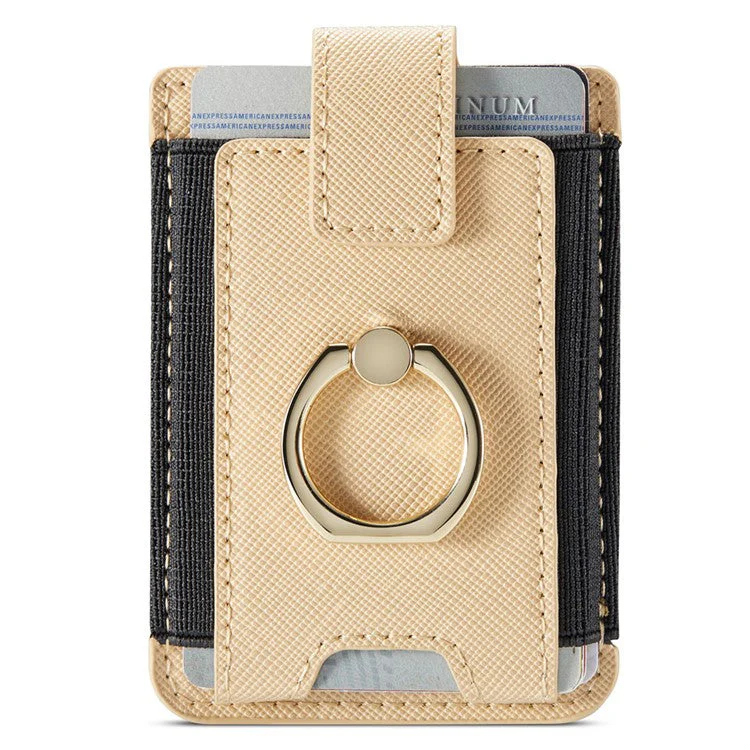MUXMA MX116-8 Phone Card Holder RFID Blocking Sleeve for Back of Phone, Adhesive Stick-on Credit Card Wallet Pocket with Ring Grip - Khaki - Image 4