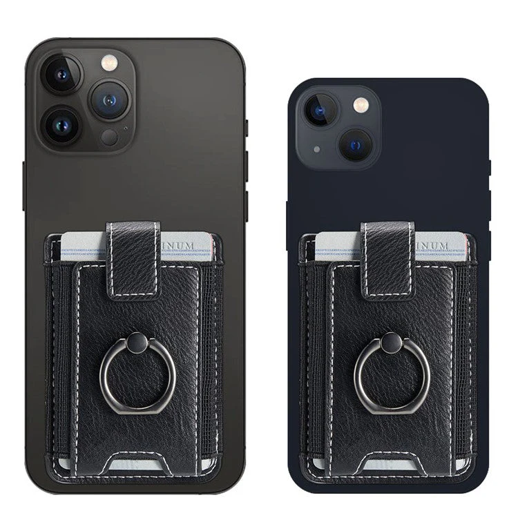 MUXMA MX116 Phone Card Holder RFID Blocking Ring Card Holder Sleeve Stick-On Pull up 8 Card Holder - Black - Image 2