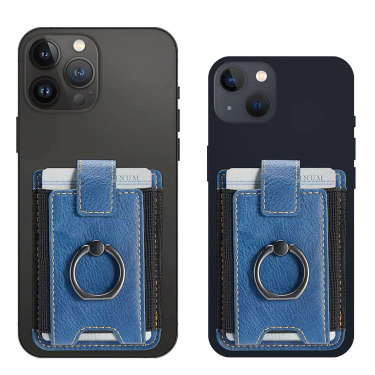 MUXMA MX116 Phone Card Holder RFID Blocking Ring Card Holder Sleeve Stick-On Pull up 8 Card Holder - Blue - Image 2