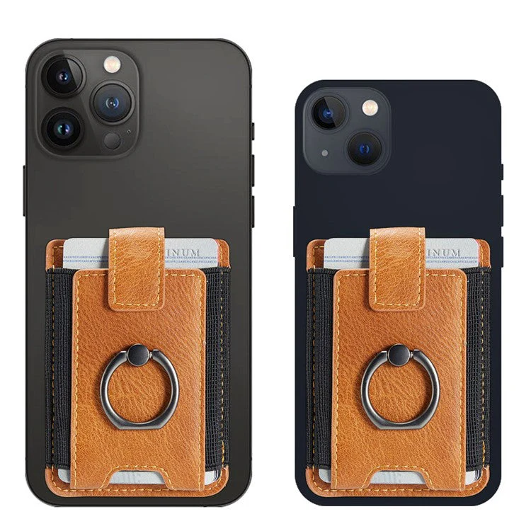MUXMA MX116 Phone Card Holder RFID Blocking Ring Card Holder Sleeve Stick-On Pull up 8 Card Holder - Brown - Image 2