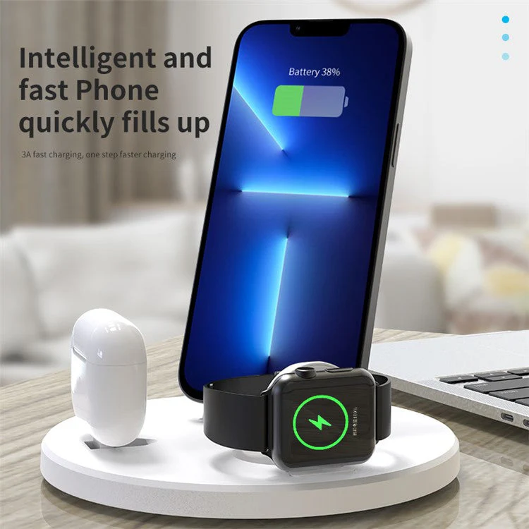 MY001 For iPhone iWatch AirPods 3-in-1 Charging Stand Smartwatch Wireless Charger Dock - White - Image 2