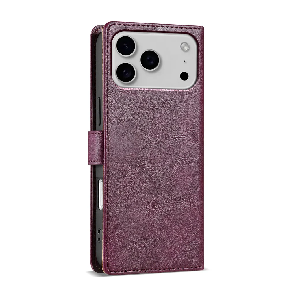 N.BEKUS CSJ-001 For iPhone 17 Pro Max Stand Case PU Leather Wallet Phone Cover - Wine Red - Image 6