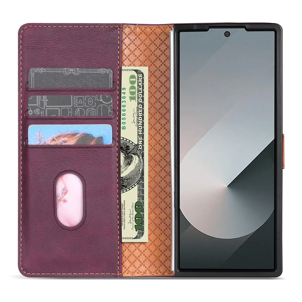 N.BEKUS CSJ-001 For Samsung Galaxy Z Fold7 5G Stand Case PU Leather Wallet Phone Cover - Wine Red - Image 2