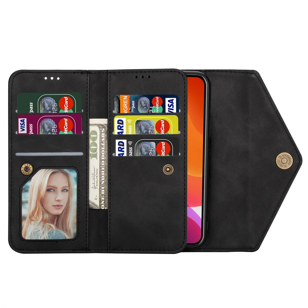N.BEKUS For iPhone 17 Pro Max Cases Skin-Touch Leather Wallet Phone Cover with Straps - Black - Image 2