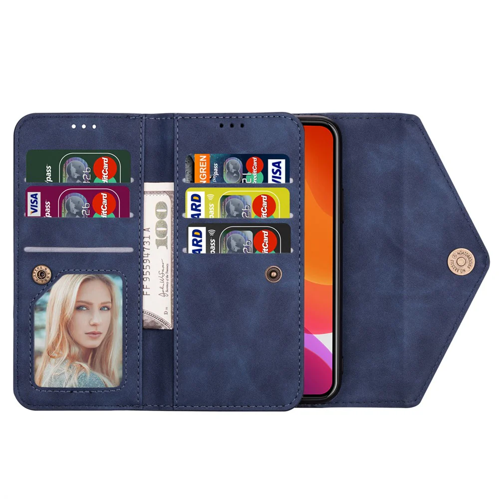 N.BEKUS For iPhone 17 Pro Max Cases Skin-Touch Leather Wallet Phone Cover with Straps - Blue - Image 2