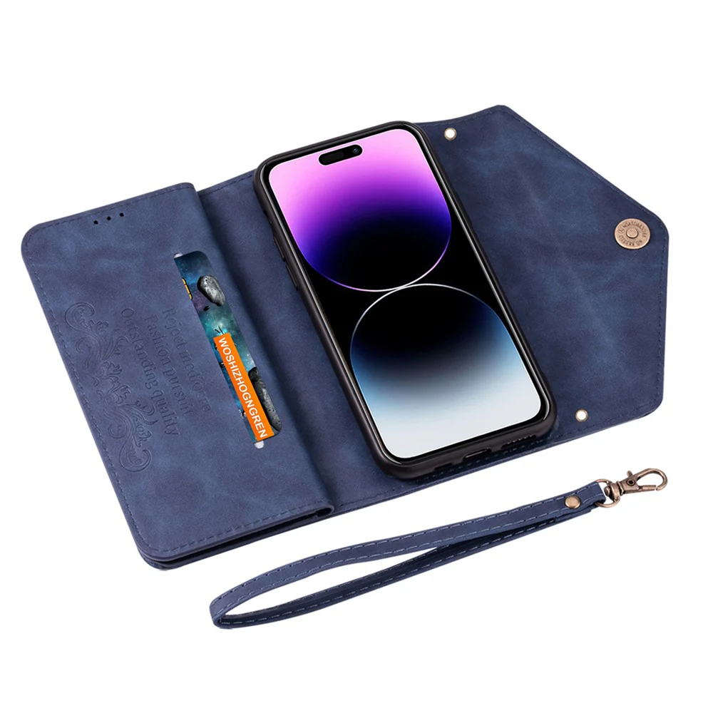 N.BEKUS For iPhone 17 Pro Max Cases Skin-Touch Leather Wallet Phone Cover with Straps - Blue - Image 5
