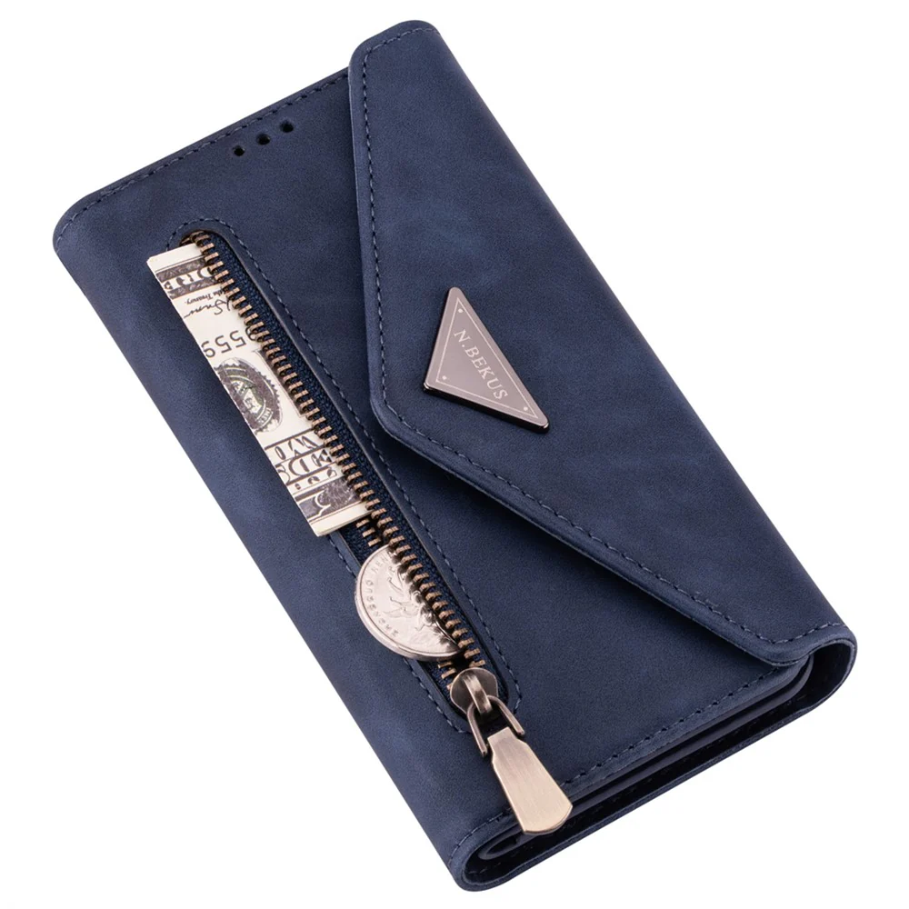 N.BEKUS For iPhone 17 Pro Max Cases Skin-Touch Leather Wallet Phone Cover with Straps - Blue - Image 6