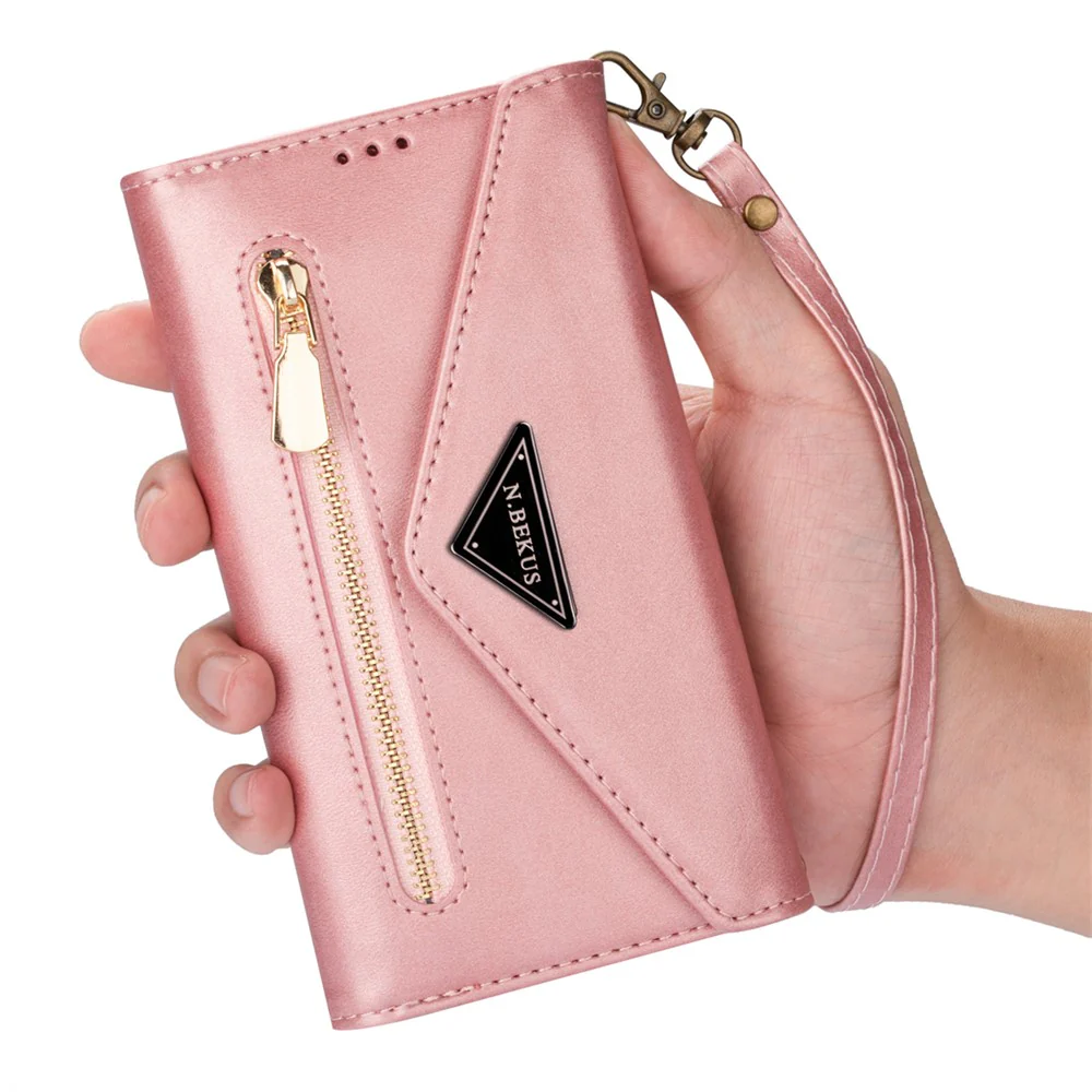N.BEKUS For iPhone 17 Pro Max Cases Skin-Touch Leather Wallet Phone Cover with Straps - Rose Gold - Image 7