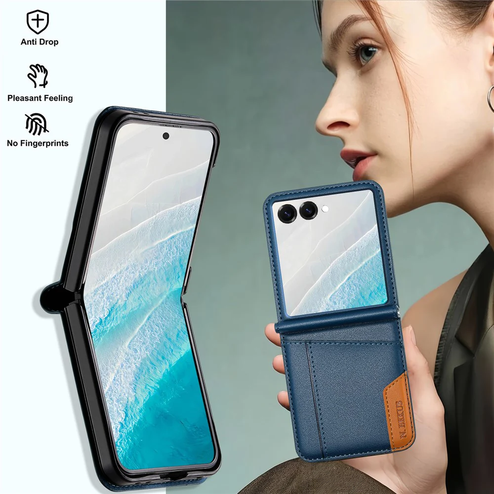 N.BEKUS For Samsung Galaxy Z Flip7 5G Case Card Slot PU + PC Phone Back Cover - Blue - Image 8