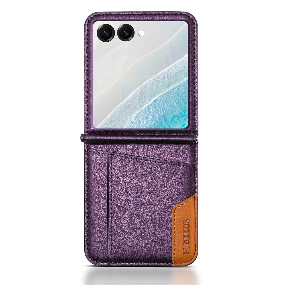 N.BEKUS For Samsung Galaxy Z Flip7 5G Case Card Slot PU + PC Phone Back Cover - Purple - Image 2