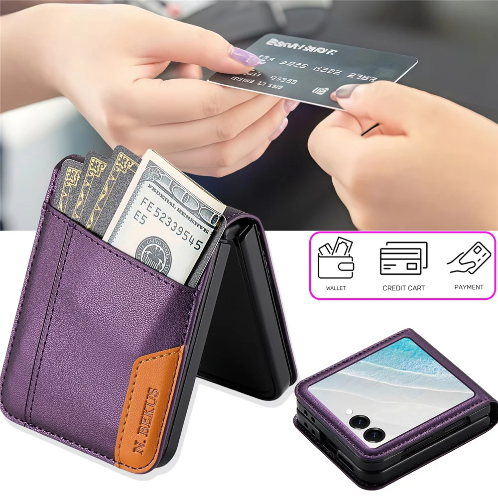 N.BEKUS For Samsung Galaxy Z Flip7 5G Case Card Slot PU + PC Phone Back Cover - Purple - Image 7