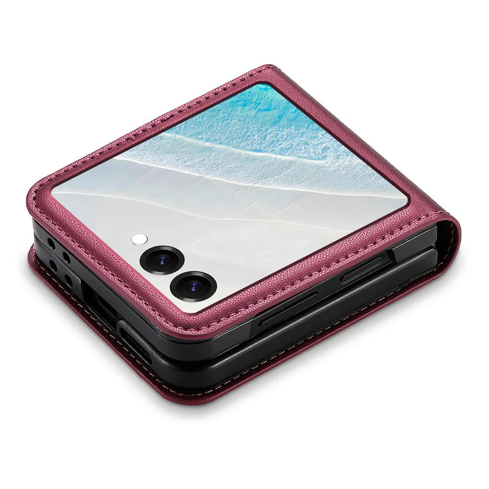 N.BEKUS For Samsung Galaxy Z Flip7 5G Case Card Slot PU + PC Phone Back Cover - Wine Red - Image 3