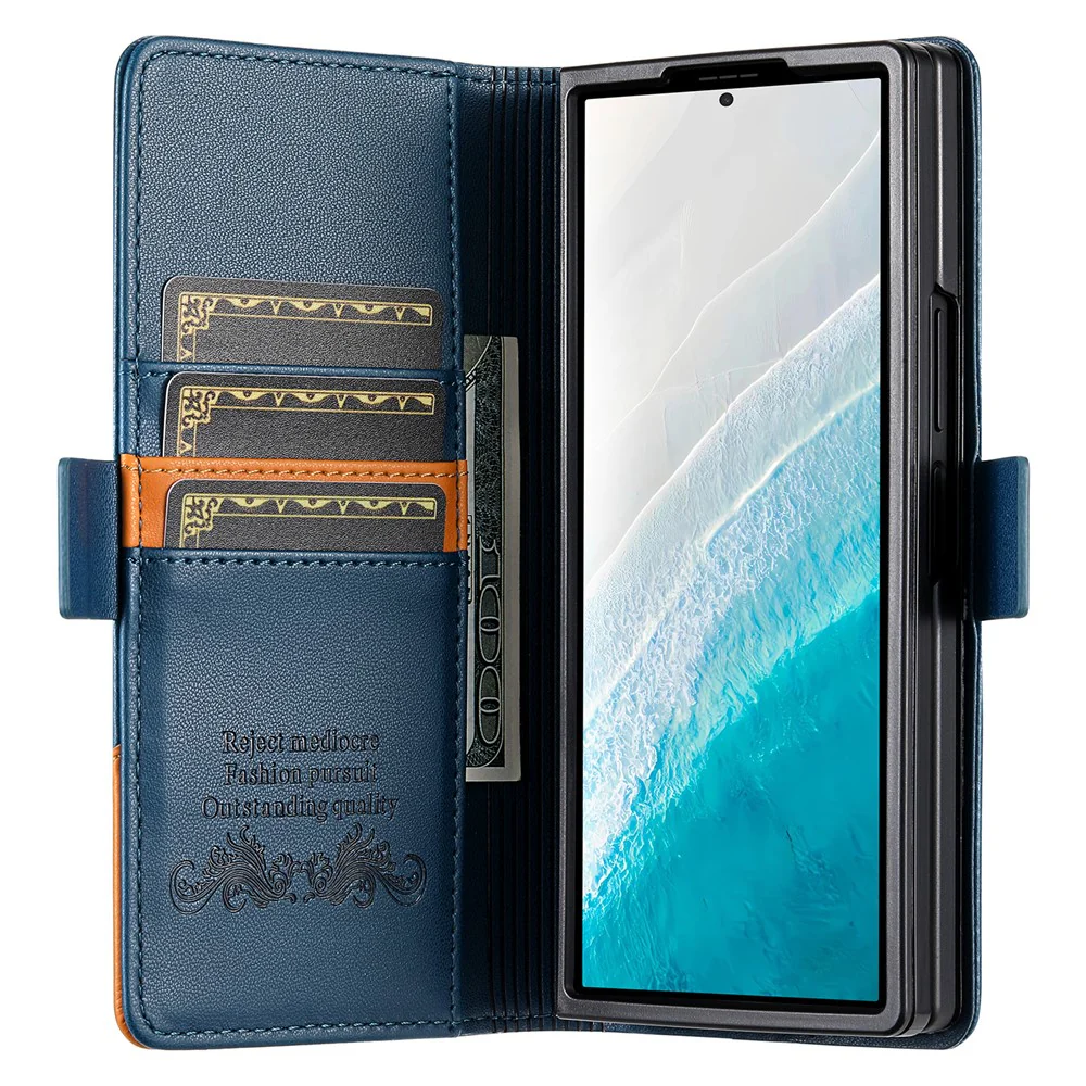 N.BEKUS For Samsung Galaxy Z Fold7 5G Stand Case RFID Blocking PU Leather Wallet Phone Cover - Blue - Image 2