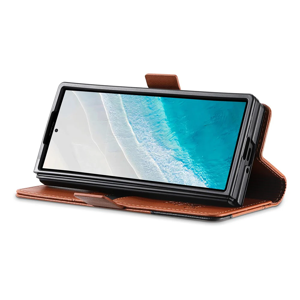 N.BEKUS For Samsung Galaxy Z Fold7 5G Stand Case RFID Blocking PU Leather Wallet Phone Cover - Brown - Image 3