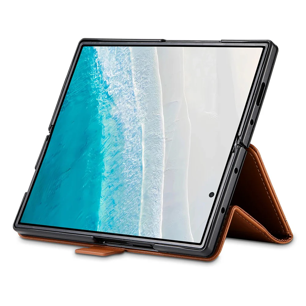 N.BEKUS For Samsung Galaxy Z Fold7 5G Stand Case RFID Blocking PU Leather Wallet Phone Cover - Brown - Image 4