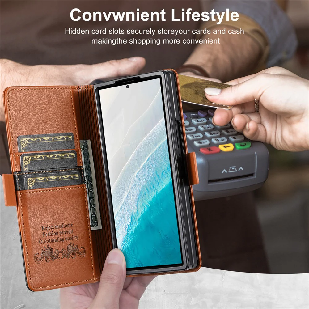 N.BEKUS For Samsung Galaxy Z Fold7 5G Stand Case RFID Blocking PU Leather Wallet Phone Cover - Brown - Image 7