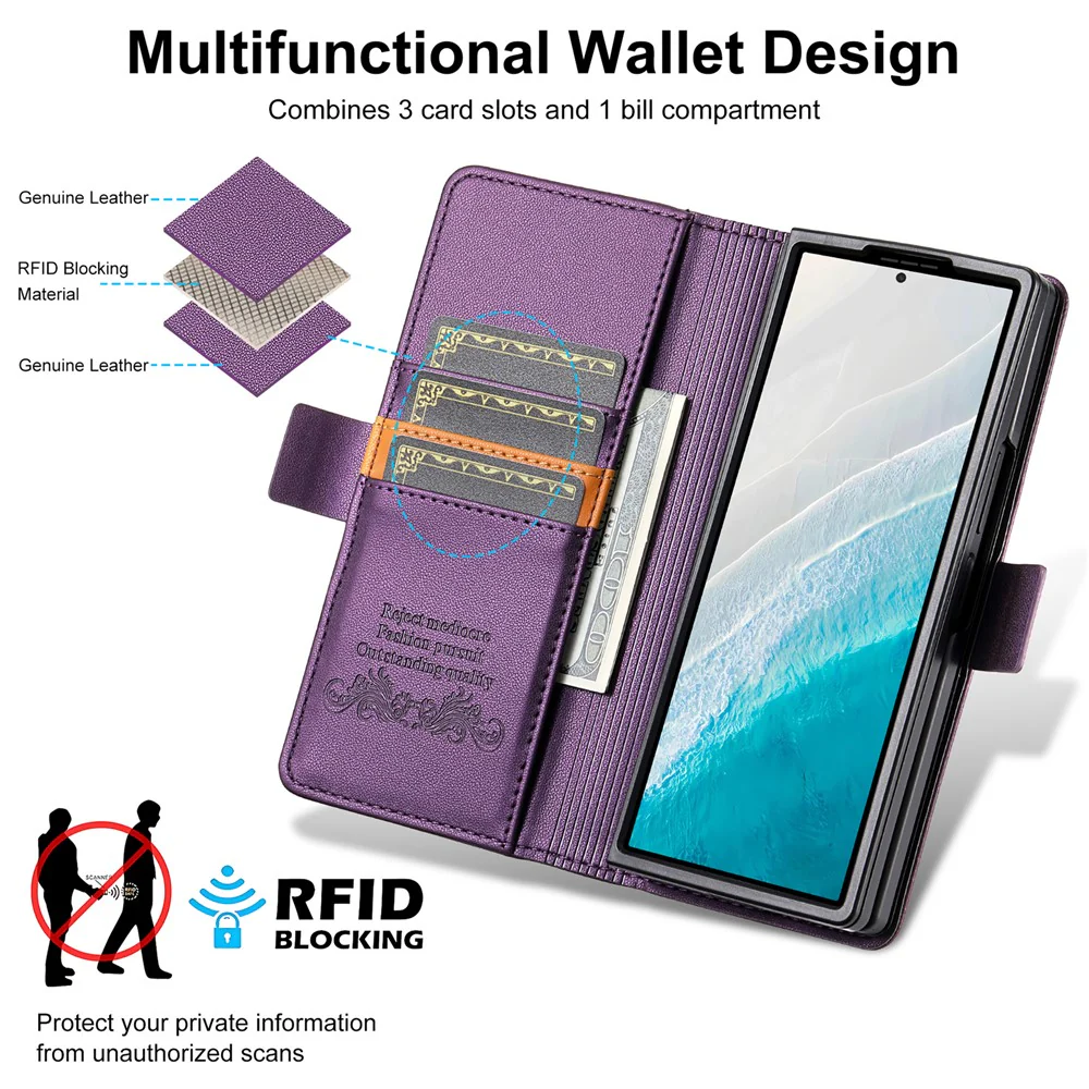 N.BEKUS For Samsung Galaxy Z Fold7 5G Stand Case RFID Blocking PU Leather Wallet Phone Cover - Purple - Image 5