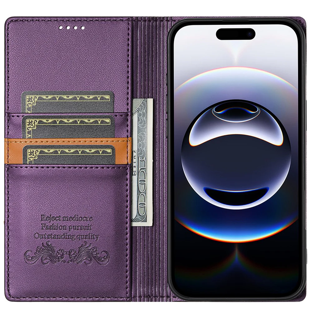 N.BEKUS P3 For iPhone 17 Pro Max Case RFID Blocking Wallet Stand PU Leather Flip Phone Cover - Purple - Image 4