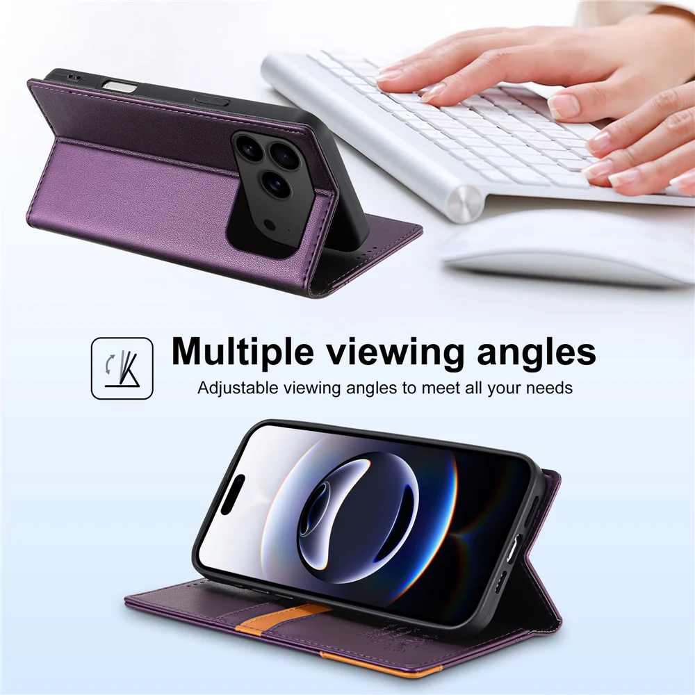 N.BEKUS P3 For iPhone 17 Pro Max Case RFID Blocking Wallet Stand PU Leather Flip Phone Cover - Purple - Image 7