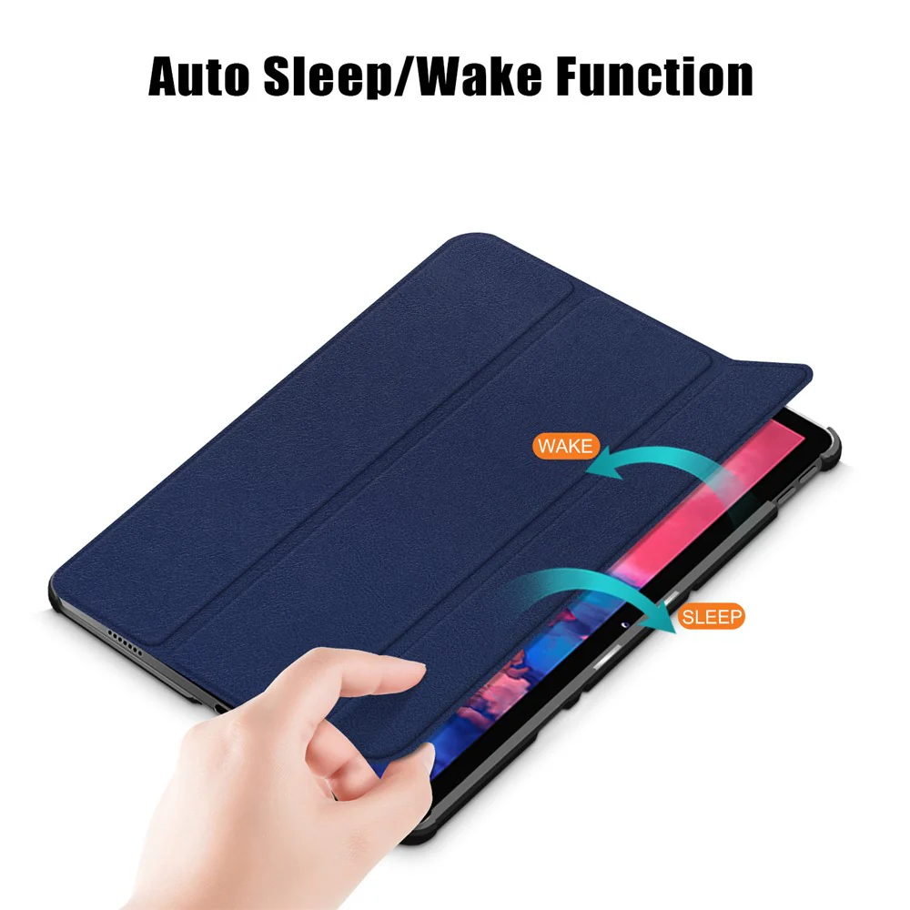 Narrow Bezel Tri-fold Auto-Sleep-and-Wake Smart Leather Stand Case with Anti-Shock Bumper for Lenovo Tab P11 TB-J606F / Tab P11 5G - Blue - Image 3