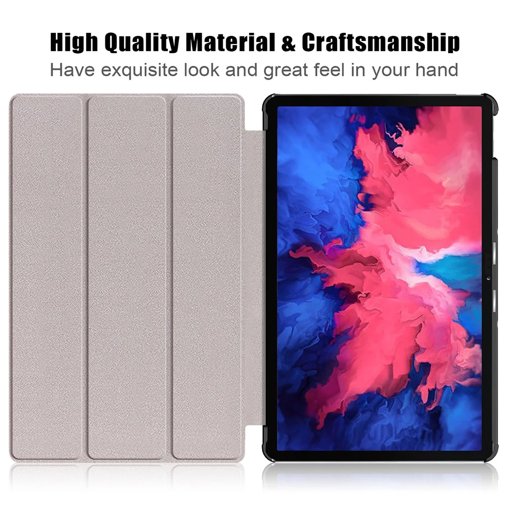 Narrow Bezel Tri-fold Auto-Sleep-and-Wake Smart Leather Stand Case with Anti-Shock Bumper for Lenovo Tab P11 TB-J606F / Tab P11 5G - Blue - Image 6