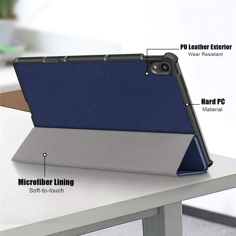 Narrow Bezel Tri-fold Auto-Sleep-and-Wake Smart Leather Stand Case with Anti-Shock Bumper for Lenovo Tab P11 TB-J606F / Tab P11 5G - Blue - Image 8