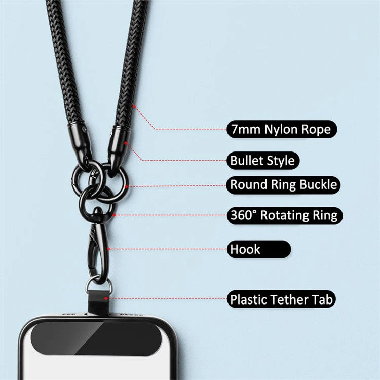 Neck-Mounted Phone Lanyard 3Pcs / Set Anti-Lost Cell Phone Nylon Hanging Rope with Strap, Plastic Tether Tab - Dark Purple - Image 7