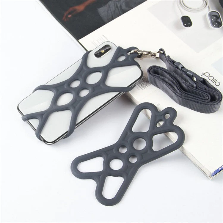Neck Strap Silicone Phone Holder Cord Compatible with 4.0-6.2 inch Smartphones - Space Grey - Image 2
