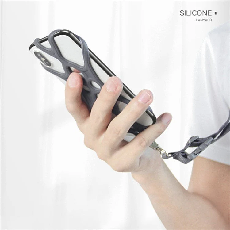 Neck Strap Silicone Phone Holder Cord Compatible with 4.0-6.2 inch Smartphones - Space Grey - Image 3