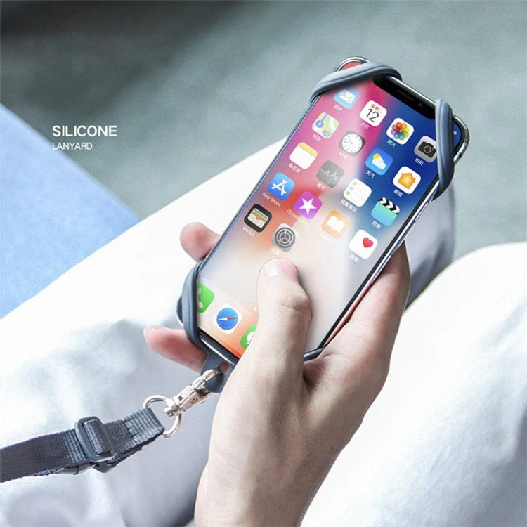 Neck Strap Silicone Phone Holder Cord Compatible with 4.0-6.2 inch Smartphones - Space Grey - Image 6
