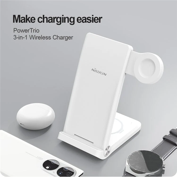 NILLKIN 3-in-1 Wireless Charger Folding Charging Stand with Garmin Watch Charger Universal Cordless Portable Charging Station (EU Plug) - Image 4