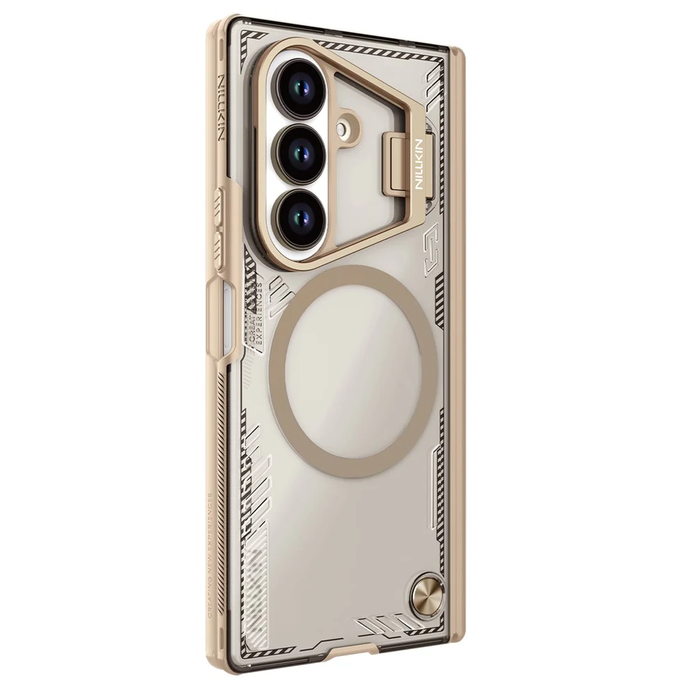 NILLKIN Iceblade CamProp For Samsung Galaxy Z Fold7 5G Case Compatible with MagSafe Lens Frame Kickstand PC + TPU Phone Cover - Gold - Image 5