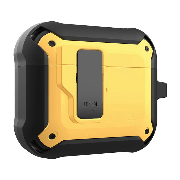 NILLKIN Mecha Armor PC + TPU Stylish Cover Shockproof Wear-Resistant Protective Case with Metal Hook for AirPods 3 - Yellow - Image 3