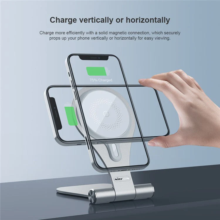 NILLKIN NKT11 Foldable Magnetic Wireless Fast Charger Phone Charging Stand Mount for iPhone - Silver - Image 6
