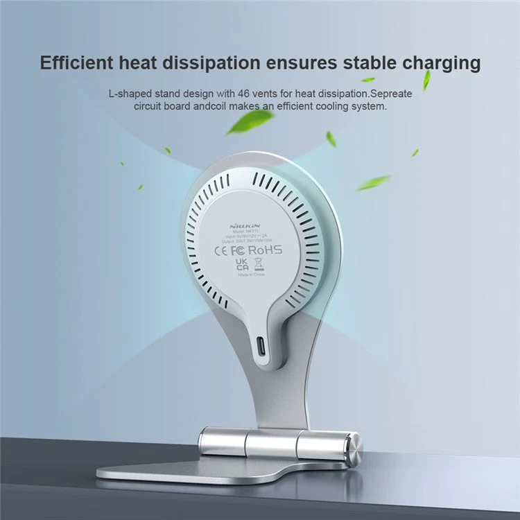 NILLKIN NKT11 Foldable Magnetic Wireless Fast Charger Phone Charging Stand Mount for iPhone - Silver - Image 8