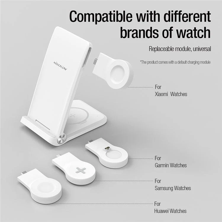 NILLKIN PowerTrio 3-in-1 Wireless Charger Mobile Phone Earbuds Charging Station with Smart Watch Charger Adapter for Xiaomi Watch S1 Pro (EU Plug) - Image 5