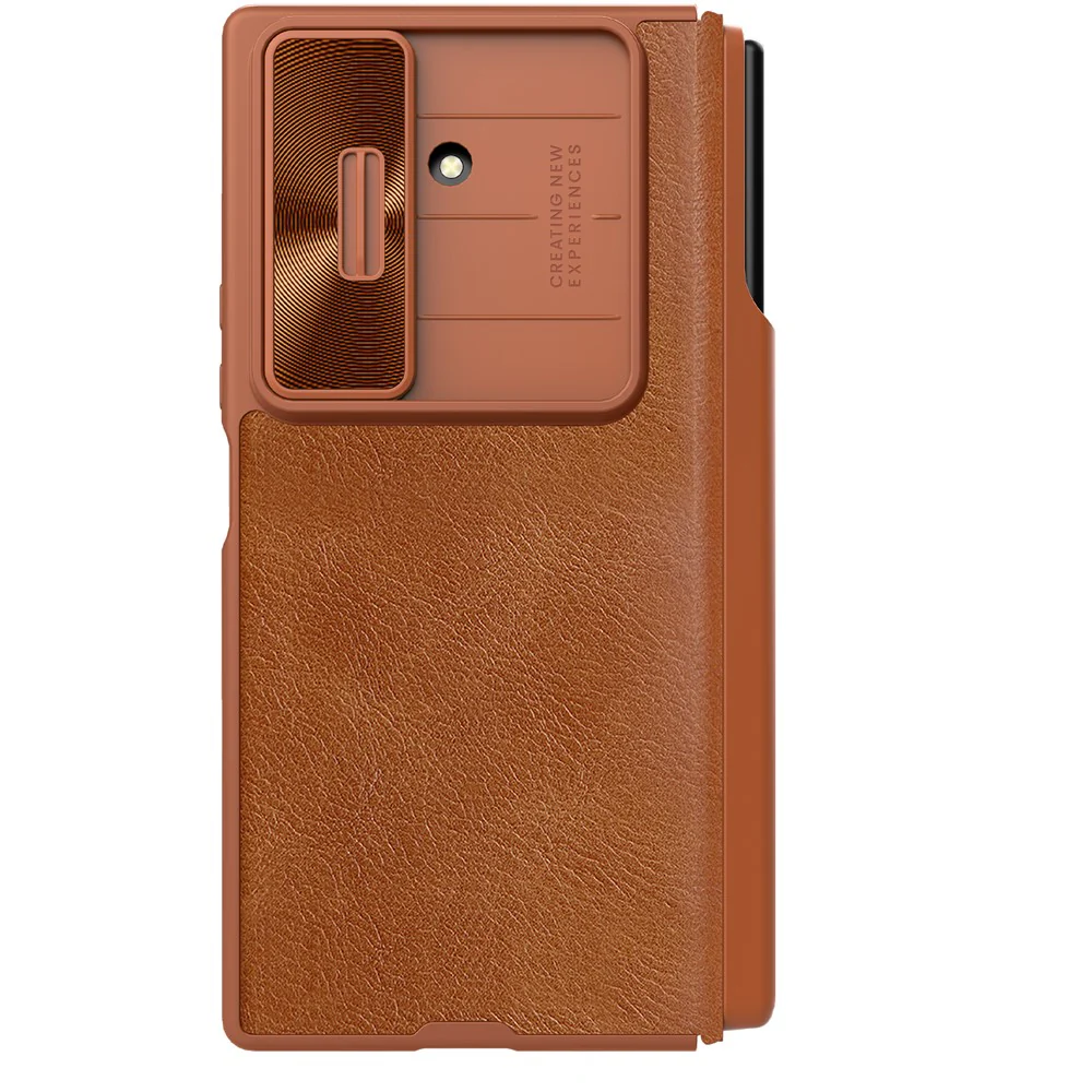NILLKIN Qin Pro Series for Samsung Galaxy Z Fold7 5G Case with Card Slots Leather Phone Cover with Stylus - Brown - Image 5