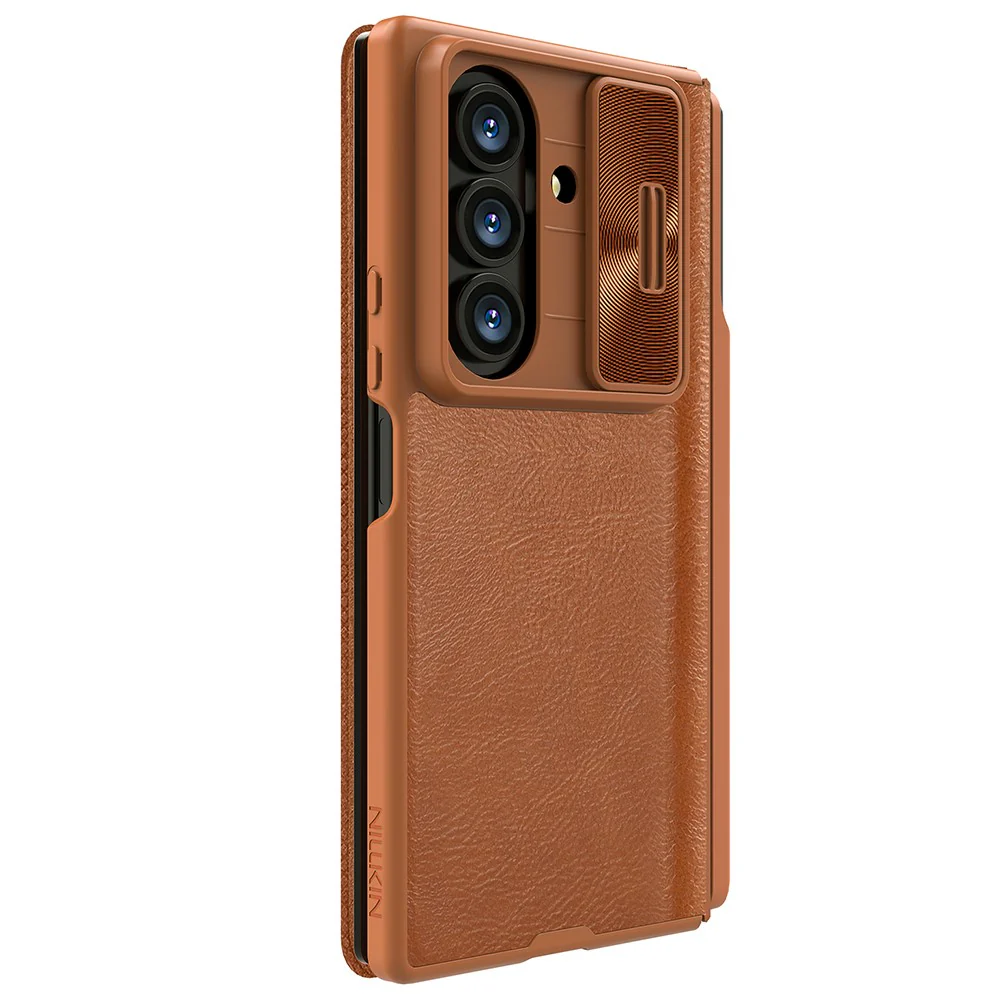 NILLKIN Qin Pro Series for Samsung Galaxy Z Fold7 5G Case with Card Slots Leather Phone Cover with Stylus - Brown - Image 6