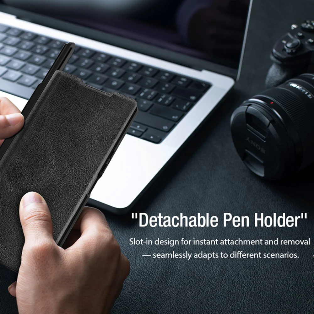 NILLKIN Qin Pro Series for Samsung Galaxy Z Fold7 5G Case with Card Slots Leather Phone Cover with Stylus - Brown - Image 8