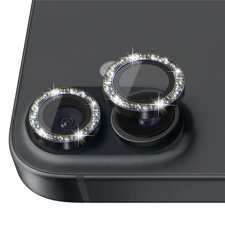NORTHJO 1 Set For iPhone 16 / 16 Plus Camera Lens Film Tempered Glass+Metal Glitter Rear Lens Protector - Black - Image 2