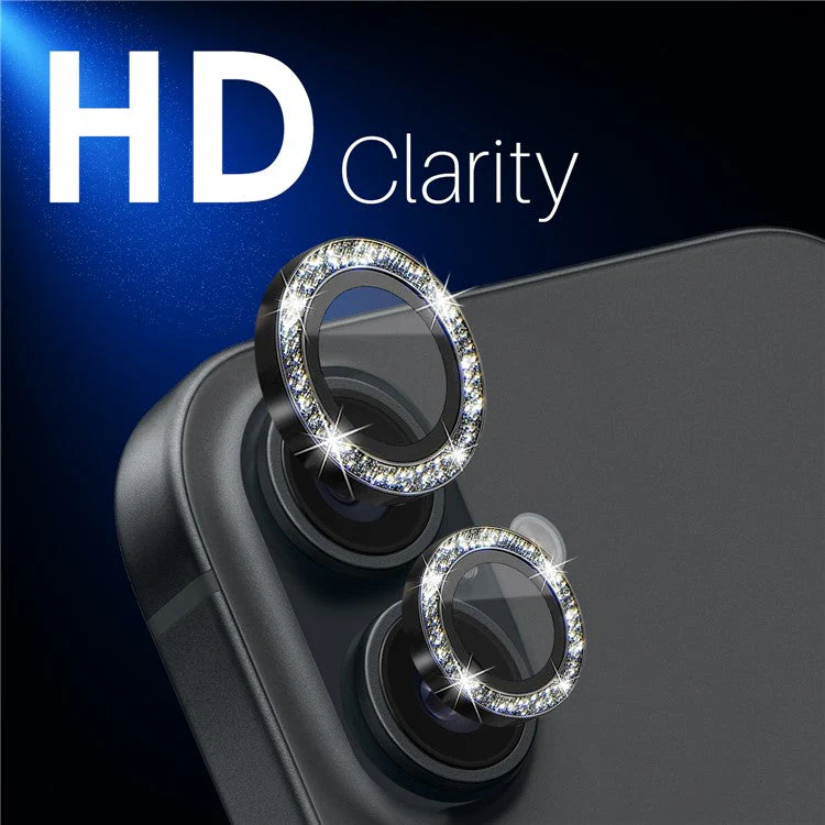 NORTHJO 1 Set For iPhone 16 / 16 Plus Camera Lens Film Tempered Glass+Metal Glitter Rear Lens Protector - Black - Image 4
