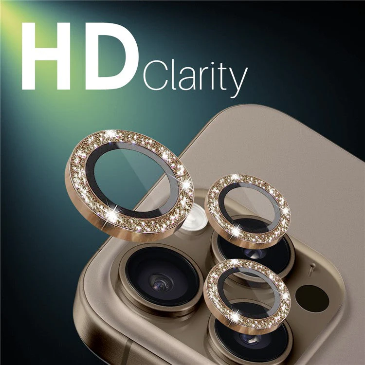 NORTHJO 1 Set For iPhone 16 Pro / 16 Pro Max Camera Lens Film Tempered Glass+Metal Glitter Rear Lens Protector - Brown - Image 4