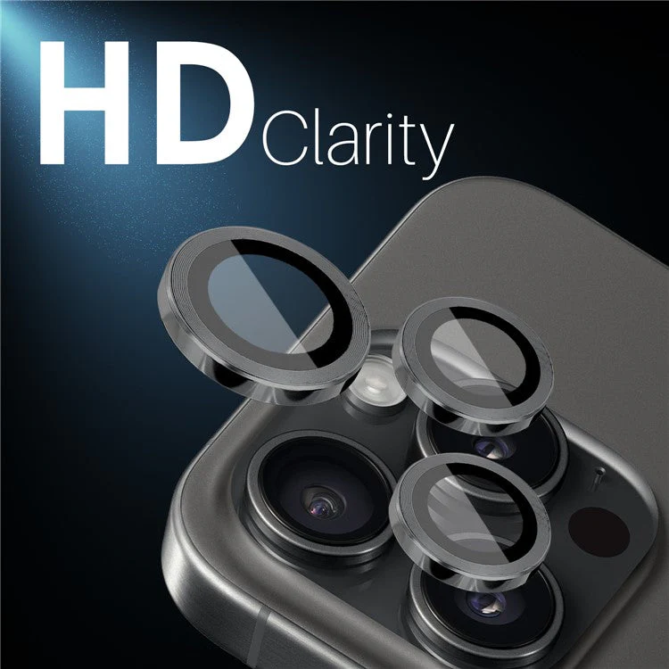 NORTHJO 2 Sets for iPhone 14 Pro / 14 Pro Max / 15 Pro / 15 Pro Max Tempered Glass Lens Protector CD Veins Metal Ring Lens Guard - Black - Image 5